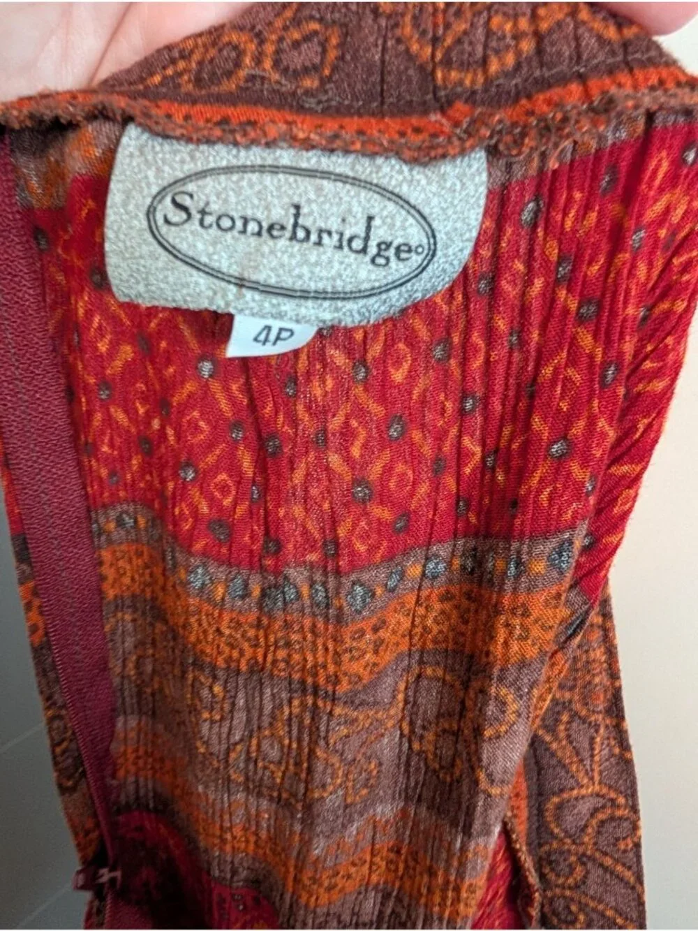 Vintage 90's Stonebridge Womens Red & Brown Printed Stripe Midi Skirt Size 4P
